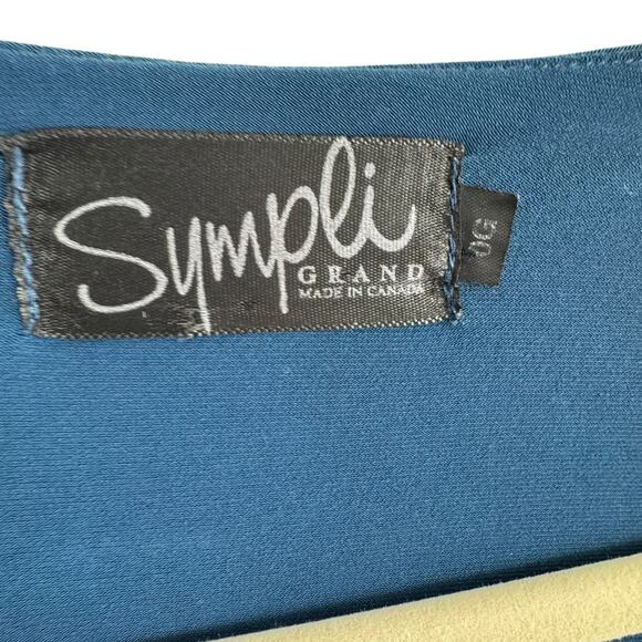 Sympli Grand Teal V-Neck 3/4 Sleeve Asymmetric Wrinkle Resistant Midi Dress OG - Picture 4 of 6